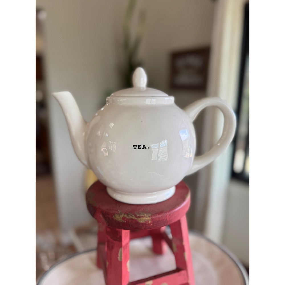 Rae Dunn teapot TEA LL white ceramic pottery 2016